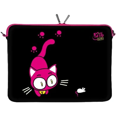 Abbildung von Digittrade Kitty to Go LS141 10 Designer Tablet Schutzhülle 9,7 Zoll für Medion p9701, Samsung Galaxy Tasche Case &amp; 10.1 bis 10,2 (25,9 cm) Katze schwarz pink