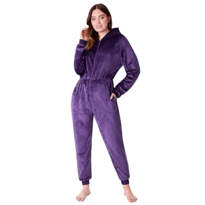 Abbildung von CityComfort Jumpsuit Damen Kuschelig Fleece Einteiler Schlafanzug Onesie S XL (Dunkelviolett, S)