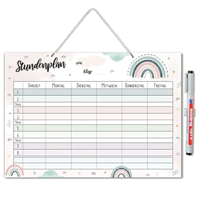 Abbildung von younikat Stundenplan abwischbar zum aufhängen I Regenbogen Motiv inkl. Stift wiederbeschreibbar Grundschule Jungen Mädchen dv_1102