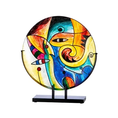 Abbildung von GILDE GLAS art Dekoobjekt Skulptur auf schwarzem Metall Ständer Kunstobjekt handbemalt Mehrfarbig Höhe 41 cm