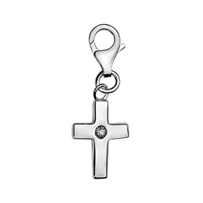 Abbildung von Quiges Charm Anhänger Weiß Zirkonia 3D Kreuz 925 Silber mit Karabinerverschluss für Bettelarmband