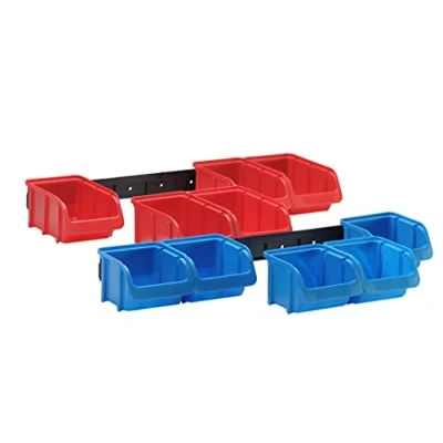 Abbildung von hünersdorff 656820 Sichtboxen Set, 2 x Kunststoffschiene, 5 Größe 1, blau rot