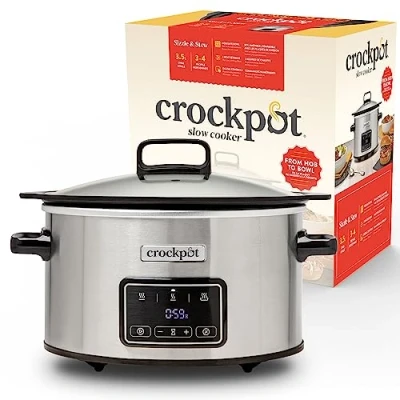 Abbildung von Crockpot Sizzle &amp; Stew Digital Slow Cooker 3,5 L (3 4 Personen) Abnehmbare induktionsgeeignete Schüssel für Fleisch und Gemüse EU 2 Pin Stecker Edelstahl [CSC111X]