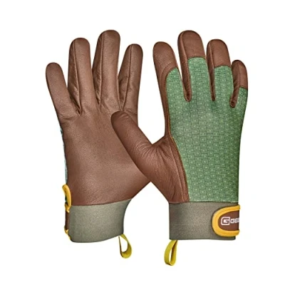 Abbildung von Gebol Vitis 1 Paar Größe L (Gr 9) Gartenhandschuh aus Echtleder und Recycling Material Klettverschluss für sicheren Halt Herren grün, braun