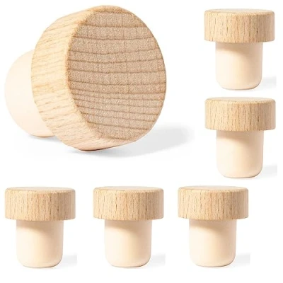 Abbildung von 6er Set Holz Weinverschlüsse Wiederverwendbar Wine Stopper Weinverschluss Weinflaschenverschluss Geschenke für Weinliebhaber