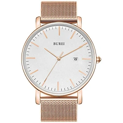 Abbildung von BUREI Herren Armbanduhren,Minimalistische Analog Quarz Uhren für Männer mit Mesh Band,Geschenke