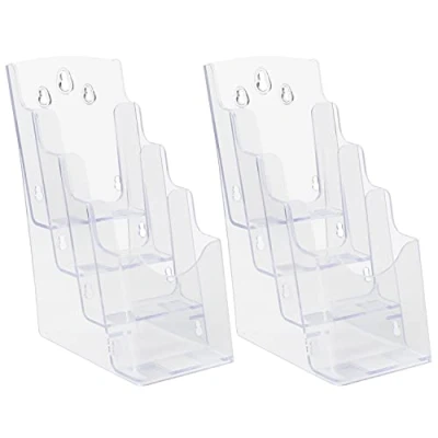 Abbildung von BELLE VOUS Klarer Acryl Aufsteller Flyer Ständer Prospekthalter (2er Pack) 4 Stufiger Tisch &amp; Wand Broschüre, Flyer, Magazin Postkarten Aufbewahrung