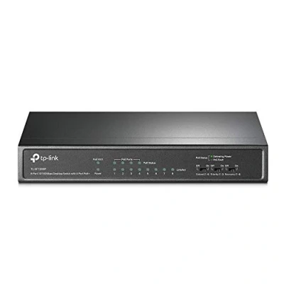 Abbildung von TP Link PoE Switch 8 port 100 Mbps, 4 ports up to 15.4 W for each and 57 all ports, Metal Casing, Plug Play, Ideal IP Surveillance Access Point (TL SF1008P), Black