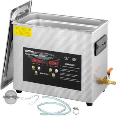 Abbildung von VEVOR 6L Verbesserter Ultraschallreiniger (200 W Heizung, 180 Ultraschall) Professioneller digitaler Labor Ultraschall Teilereiniger mit Heizungstimer für die Reinigung von Schmuck, Brillen