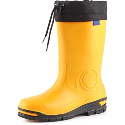 Abbildung von Ladeheid Gummistiefel Kinder mit Schnürung Hohe Regenstiefel für Jungen und Mädchen Bequeme, rutschfeste federleichte Regenschuhe alle Jahreszeiten LARB014 (Gelb, 29 30 EU)