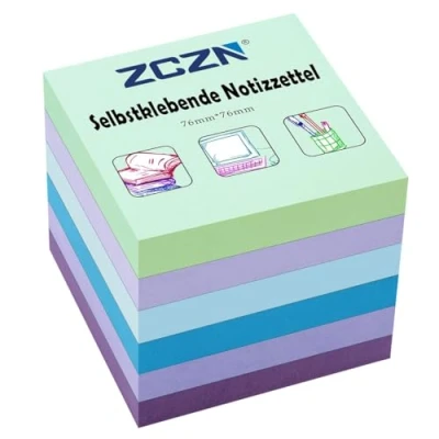 Abbildung von ZCZN Haftnotiz Sticky Notes Selbstklebende Haftnotizzettel Notizzettel Klebezettel 6 Blöcke, 80 Blatt, 76 x mm, 5 Farben (hellgrün, hellviolett, hellblau, blau, lila)