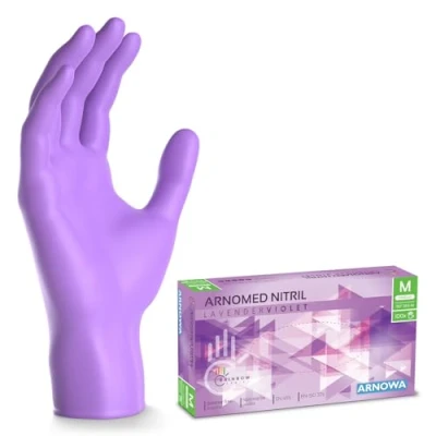 Abbildung von ARNOMED Einweghandschuhe Lila 100 Stück/Box, Nitrilhandschuhe M, Einmalhandschuhe, Handschuhe Einweg puderfrei, latexfreie Gummihandschuhe, in XS, S, L &amp; XL verfügbar