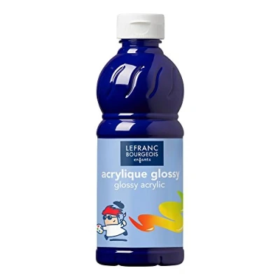Abbildung von Lefranc Bourgeois 188300 Glossy Kinder Acrylfarbe, gebrauchsfertige flüssige glänzend und wasserfest, Ideal auf Papier, Karton, Holz, Gips, Metall, Plastik, 500ml Flasche Ultramarin