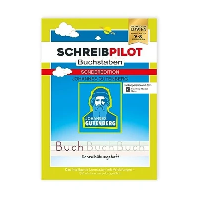 Abbildung von Schreibathlet: Schulheft für ABC Schützen mit vorgeprägten Buchstaben Sonder Edition Johannes Gutenberg Inkl. Bleistift und Radiergummi [deutsch]