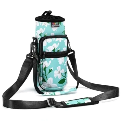 Abbildung von Nuovoware Flaschenhalter Trinkflasche Molle Beutel 25oz/710ml, Isolierte Neopren Kessel mit Schultergurt und Front Reißverschluss Tasche für Wandern Laufen Radfahren Jagd Reisen, Grünlilie