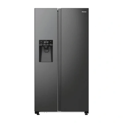 Abbildung von Hisense RS5P535NTFE Side By Kühl Gefrier Kombination, 376 Liter Kühlteil, 190 Gefrierteil, Total NoFrost, Multi AirFlow, FastFreeze, Energieeffizienzklasse E, 178,6cm x 91,5cm, schwarz