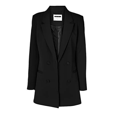 Abbildung von Noisy may Eleganter Blazer Tailliert mit Taschen Langer Basic Cardigan Business Jacke Mantel NMVIVIAN, Farben:Schwarz,Größe Damen:S