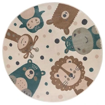 Abbildung von Hanse Home Adventures Kinderteppich Rund Tiere Muster Löwe Bär Teppich Junge Mädchen für Kinderzimmer, Spielzimmer, Jugendzimmer, Wohnzimmer Creme Braun Blau, 140cm