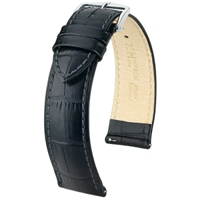 Abbildung von HIRSCH Uhren Armband Duke L Uhr Band aus italienischem Kalbs Leder mit Alligator Prägung Schwarz 20 mm
