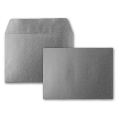 Abbildung von 50x Silber Metallic Brief Umschläge DIN C6 Format 11,4 x 16,2 cm Haftklebung Kuverts ohne Fenster Weihnachten, Grußkarten &amp; Einladungen