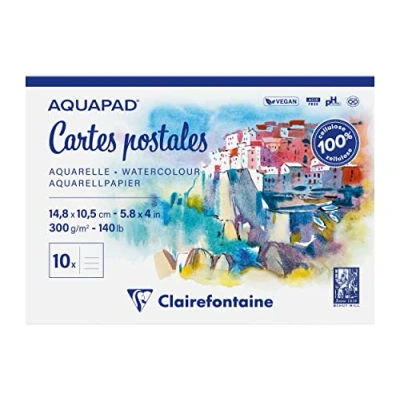 Abbildung von Clairefontaine 975954C Reisealbum Aquapad DIN A6 10,5x14,8cm, geleimt mit 20 Bogen 300g, ideal für die Gestaltung eigener Postkarten, 1 Stück