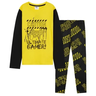 Abbildung von CityComfort Jungen Pyjama, Gaming Schlafanzug Set Geschenke für Kinder, Teenager (Schwarz/Gelb, 9 10 Jahre)