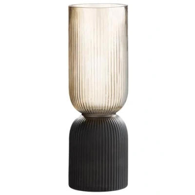 Abbildung von GILDE Deko Vase Glasvase Blumenvase Windlicht aus Glas Herbst Winter Farbe: Braun Schwarz Höhe 31,5 cm