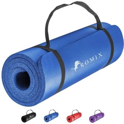 Abbildung von ROMIX Yoga Matte, 10MM Dick Weich Sportmatte, Rutschfest Umweltfreundliche Schaum Pad, Fitnessmatte für Manner Damen Pilates Meditation Training Sport Zuhause Fitnessstudio Draußen Reise Blau