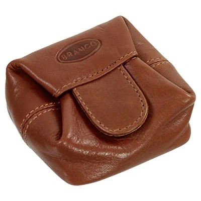 Abbildung von Branco Geldsäckchen Mini Geldbörse Münzbörse Minibörse Schütter Kleingeldbörse Geldbeutel Leder 6,5cm Farbe Braun