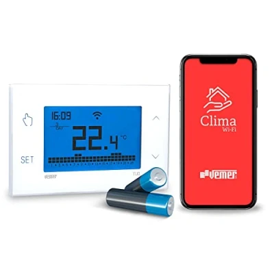 Abbildung von VEMER VE788600 TUO WiFi Batterie Thermostat Heizung Smart Home, WLAN Raumthermostat, Wochenprogrammierung, Steuerbar mit APP über Smartphone iOS und Android, Weiß