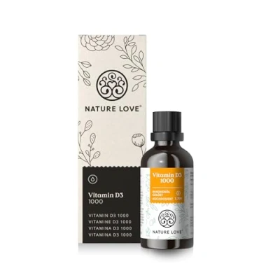 Abbildung von NATURE LOVE® Vitamin D3 1000 (50ml flüssig) Laborgeprüfte I.E. pro Tropfen in MCT Öl aus Kokos D hochdosiert hoch bioverfügbar, sehr hohe Stabilität und ohne unnötige Zusätze