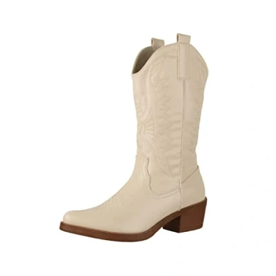 Abbildung von Elara Damen Cowboy Stiefel Biker Boots Chunkyrayan 301 A32PZ Beige PU 38