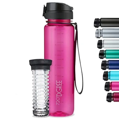 Abbildung von 720DGREE Trinkflasche 1l “uberBottle“ crystalClear +Früchtebehälter BPA Frei, Auslaufsicher Wasserflasche für Sport, Fitness, Uni, Outdoor Tritan Sportflasche Leicht, Stoßfest, Wiederverwendbar