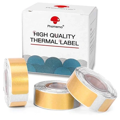 Abbildung von D30 Thermopapier Kompatibel mit Phomemo Golden Glitter Aufkleberpapier, selbstklebendes Etikett, Thermoaufkleberpapier 14x40mm, Zuhause Arbeit, 3 Rollen