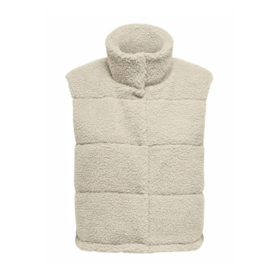 Abbildung von ONLY Damen kurze Teddy Weste ONLSandra Life Kunstpelz Damenweste mit Stehkragen 15320630 Pumice Stone S