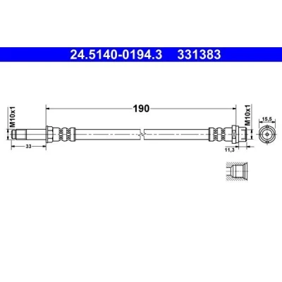 Abbildung von ATE 24.5140 0194.3 Bremsschläuche 190 M10x1 VOLKSWAGEN: Multivan 5 (7HM, Transporter Bus,
