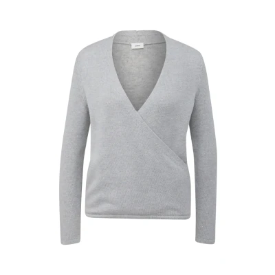 Abbildung von s.Oliver Black Label IM Wickeldesign Strickpullover, Damen, Größe: 34, Grau