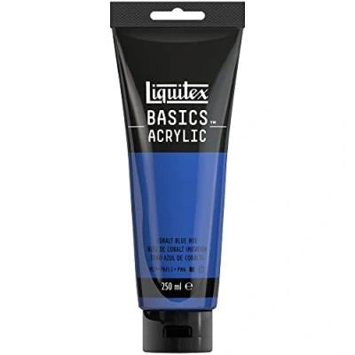 Abbildung von Liquitex 88700213 Basics Acrylfarbe, monopigmentierte Künstlerpigmente, lichtecht, mittlere Viskosität, Archivqualität, seidenglänzender Finish, 250ml Tube Kobaltblau Farbton