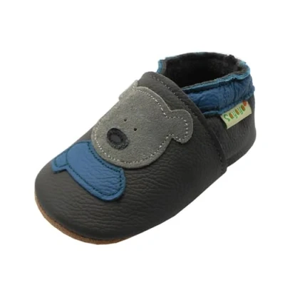 Abbildung von SAYOYO Weicher Leder Lauflernschuhe Krabbelschuhe Babyhausschuhe Kleinkind Lederschuhe Jungen und Mädchen, 23/24 (18 24) XL Monate, Grau