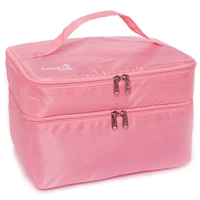 Abbildung von HOPEVILLE Extra großer Reise Organizer für Damen, Premium Kosmetiktasche und Kulturtasche Unterwäsche, Kosmetik, Accessoires Toilettenartikel (Rosa)