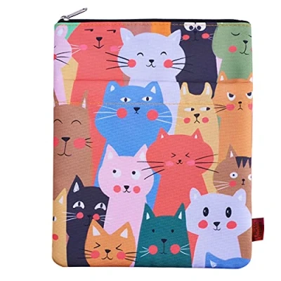 Abbildung von LParkin Katzen Buchhülle, Buchhüllen für Taschenbücher, waschbarer Stoff, mit Reißverschluss, Größe M 27,9 x 22,4 cm