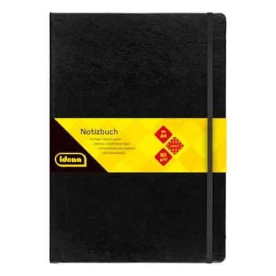 Abbildung von Idena 209280 Notizbuch DIN A4, kariert, Papier cremefarben, 192 Seiten, 80 g/m², Hardcover in schwarz, 1 Stück