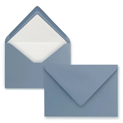 Abbildung von 50 Briefumschläge Graublau (Blau) DIN C6 gefüttert mit weißem Seidenpapier 100 g/m² 11,4 x 16,2 cm Nassklebung NEUSER PAPIER