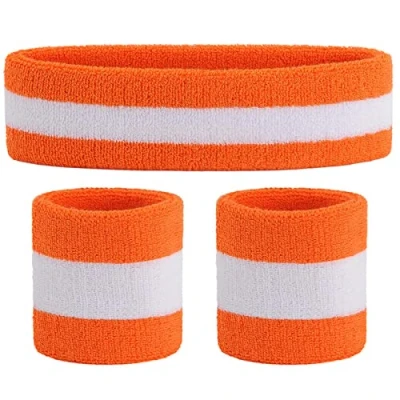 Abbildung von ONUPGO Schweißband Set Sportstirnband Handgelenk gestreifte Schweißbänder Frottee Sporttraining Basketball Armband Stirnbänder Feuchtigkeitstransport Schweiß absorbierendes Stirnband