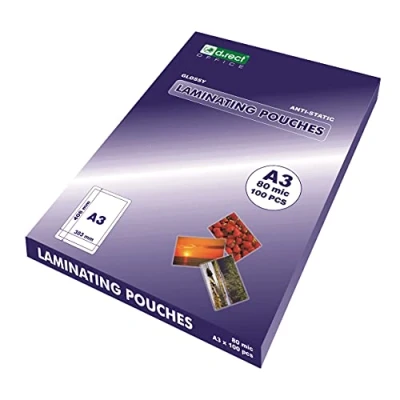 Abbildung von D.RECT Laminierfolien A3 80mic Heißlaminierfolien Glänzend Laminierfolie Verpackung 100 Stück, Folierfolien Transparent