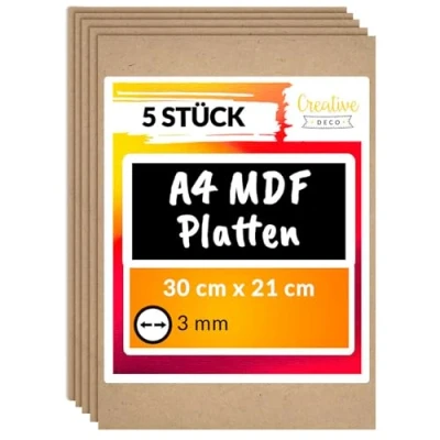 Abbildung von Creative Deco 5 x A4 MDF platten 300 210 3 mm Dünne Holz Perfekt für Laser, CNC Router, Modellierung, Durchbrochenes, Laubsäge
