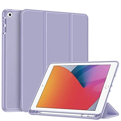 Abbildung von Fintie Hülle für iPad 9. Generation 2021/8. Gen 2020/7. 2019 10.2 Zoll Superleicht Soft TPU Rückseite Abdeckung Schutzhülle mit eingebautem Pencil Halter, Auto Sleep/Wake, Pastellviolett