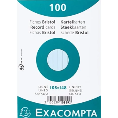 Abbildung von Exacompta 10819SE 100er Pack Karteikarten liniert DIN A6 in Folie eingeschweißt 10,5 x 14,5 cm ideal für die Schule und Universität zum Lernen blau