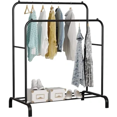 Abbildung von edihome, Kleiderständer, Kleiderstange, Doppelt, 110 x 150 54 cm, Schuhregal, Metallisch, Stabil, Clothes Rack, Klamotten Ständer, Organizer (Schwarz)