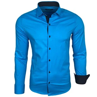 Abbildung von Baxboy Herren Hemd Langarm/Business Freizeit Hochzeit/Bügelleicht/Slim Fit/Anzug Kentkragen B 500, Farbe:Türkis, Größen:3XL